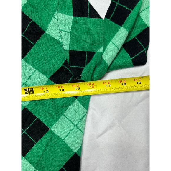 ZARA Green Argyle Cardigan Sweater Button Front Cropped Preppy Y2K Women’s Small - Picture 6 of 7